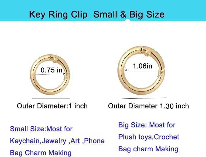 Round Carabiner Clip Bulk 20pcs 1.3 Inch Gold Circle Carabiner Key Ring Clips - Image 7