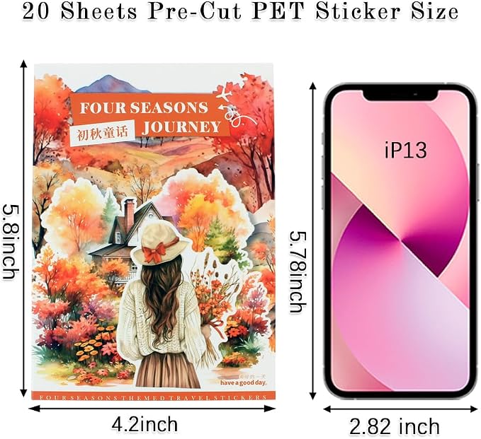 Fall Landscape Pre-Cut Autumn Journal Sticker Book, Transparent PET Watercolor - Image 5