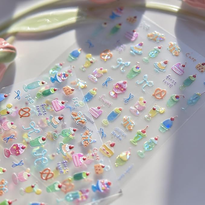 Summer Nail Art Stickers Decals Cherry Cake 5D Embossed Jelly Nail Decals 1PCS - Image 6