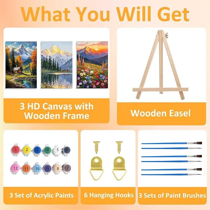3 Pack Framed Paint by Numbers for Adult - Image 4
