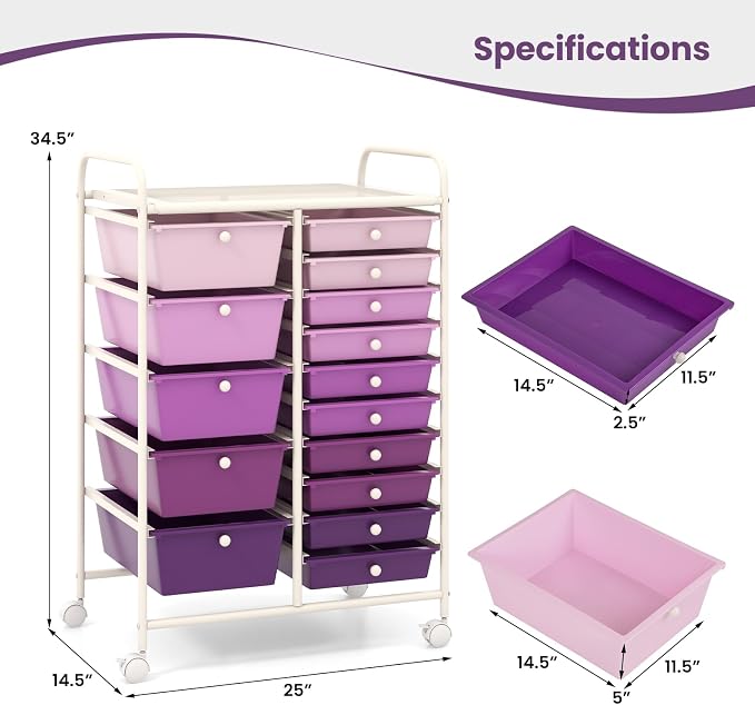 BECOMFORT 15-Drawer Rolling Cart - Image 3