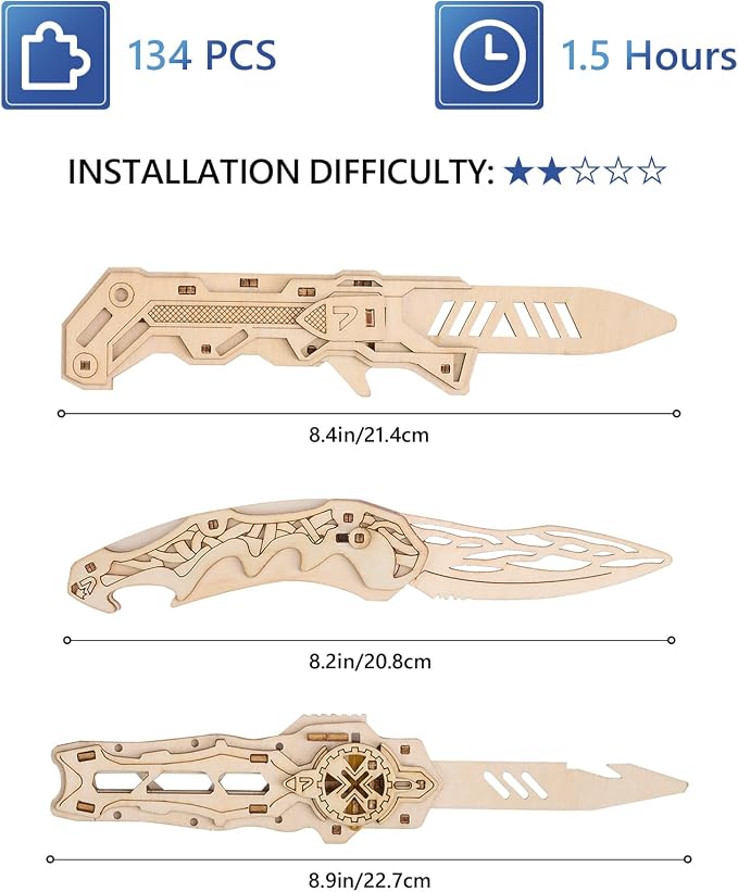 3D Wooden Puzzle for Adults: 3-in-1 DIY Wooden Puzzles Knife Kit - Image 6