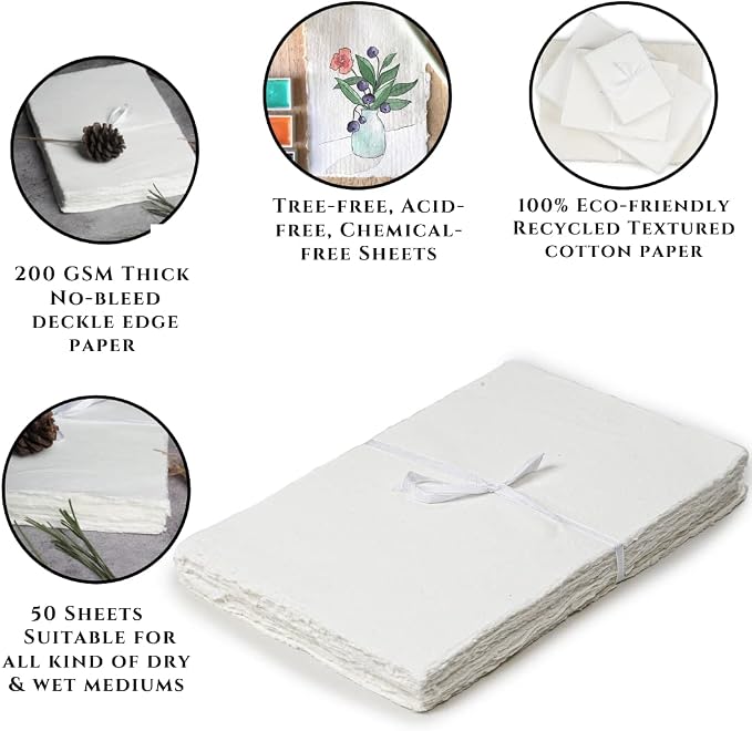 LEATHER VILLAGE Handmade Rough Textured Watercolor Paper 12.5x16.5 in White | - Image 3