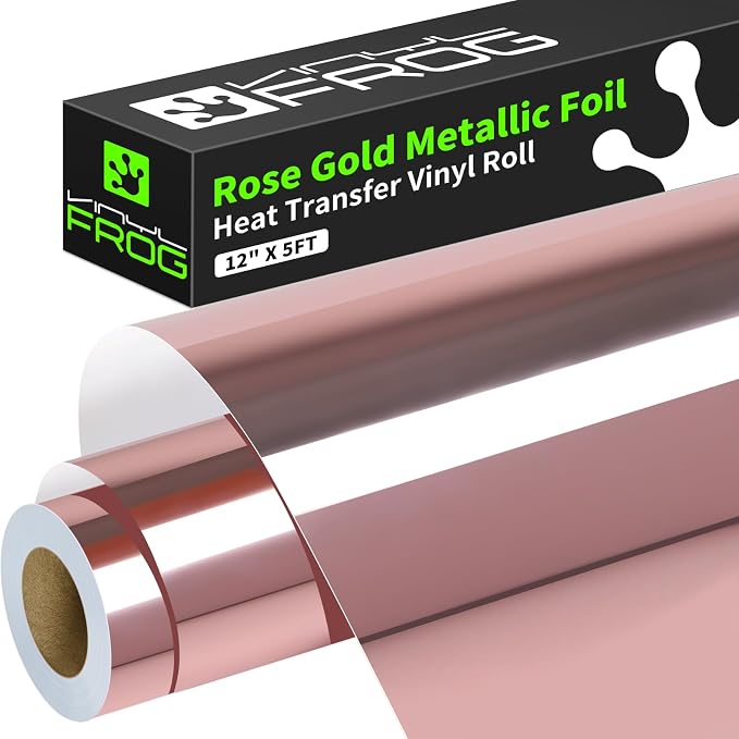 VINYL FROG Rose Gold Metallic Foil Heat Transfer Vinyl 12" x5ft Rose Gold HTV by VINYLFROG