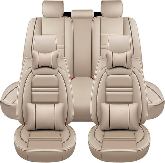 Car Seat Covers for Chevy Colorado 2004-2025 | 5-Seats Seat Covers, Waterproof Seat Protectors, Automotive Seat Covers (Full Set with Pillow,Beige)