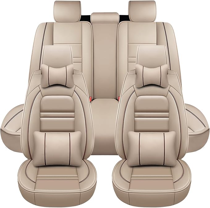 Car Seat Covers for Toyota Prius 2001-2025 | 5-Seats Seat Covers, Waterproof Seat Protectors, Automotive Seat Covers (Full Set with Pillow,Beige)