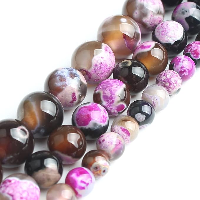 35pcs Round Loose Red&Coffee Fire Agate Beads - Image 3