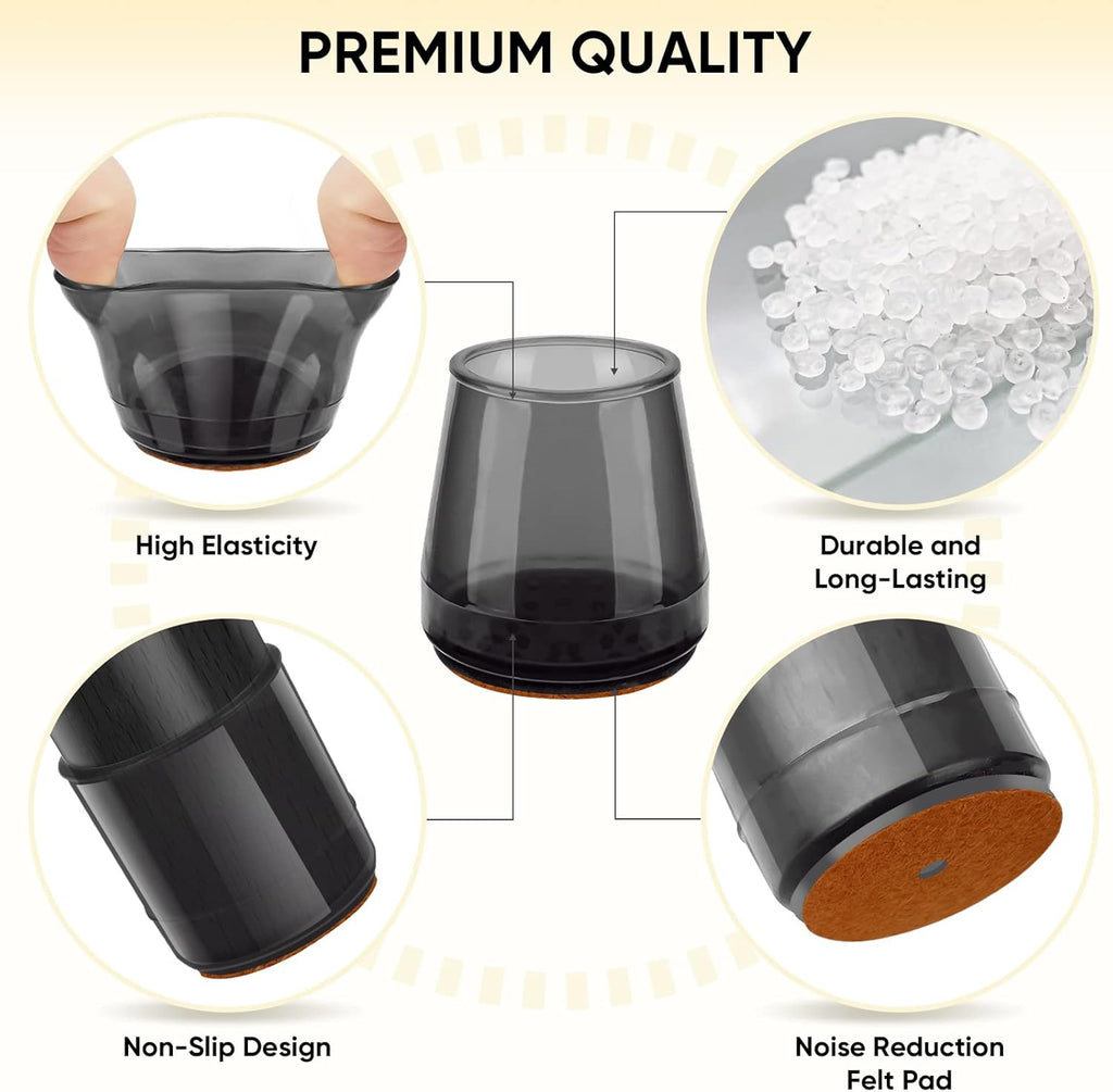 BALEINE 16 Pack Silicone Chair Leg Floor Protectors, Stool Leg Protectors Cap, Non-Slip Chair Leg Caps for Hardwood Floors (Black & Small, 16 Pack)