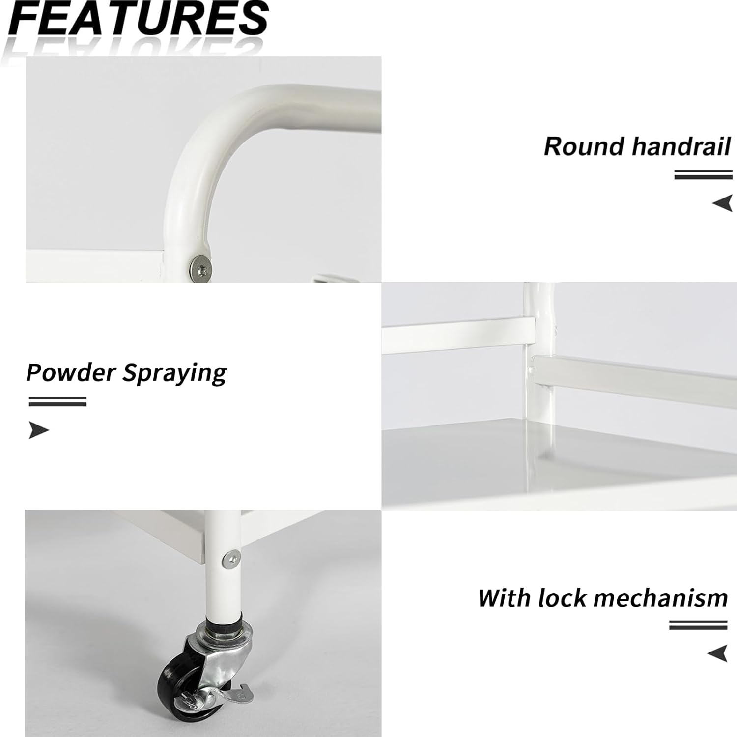 HDANI 3 Tier Rolling Cart Shelves,Heavy Duty Multifunctional Metal Frame-Supports 22 Lbs Per Tier,Rolling Cart with 2 Lockable Wheels for Home, Office,Kitchen,Bathroom,Bedroom(White)…