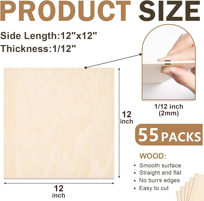 55 Pack Basswood Sheets for Crafts, Wood Burning, Architectural Models - Image 2
