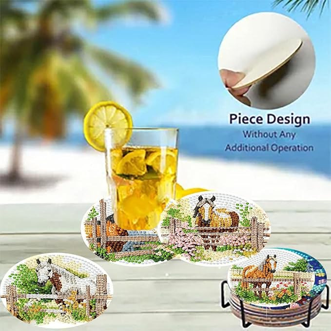 Zythron 8 Pack Horse Diamond Art Coasters, Diamond Painting Coasters Kits | - Image 4