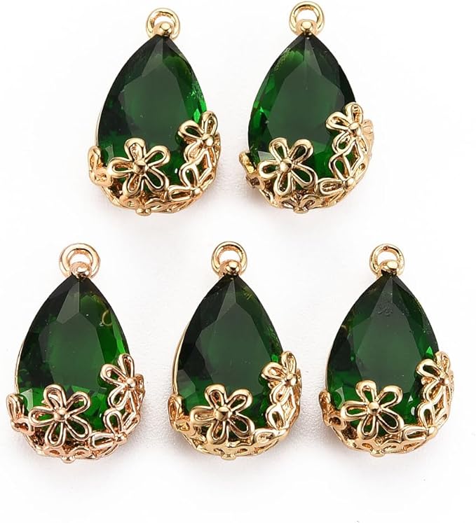 FASHEWELRY 50Pcs Faceted Teardrop Glass Charms Transparent Crystal Drop Pendants by FASHEWELRY