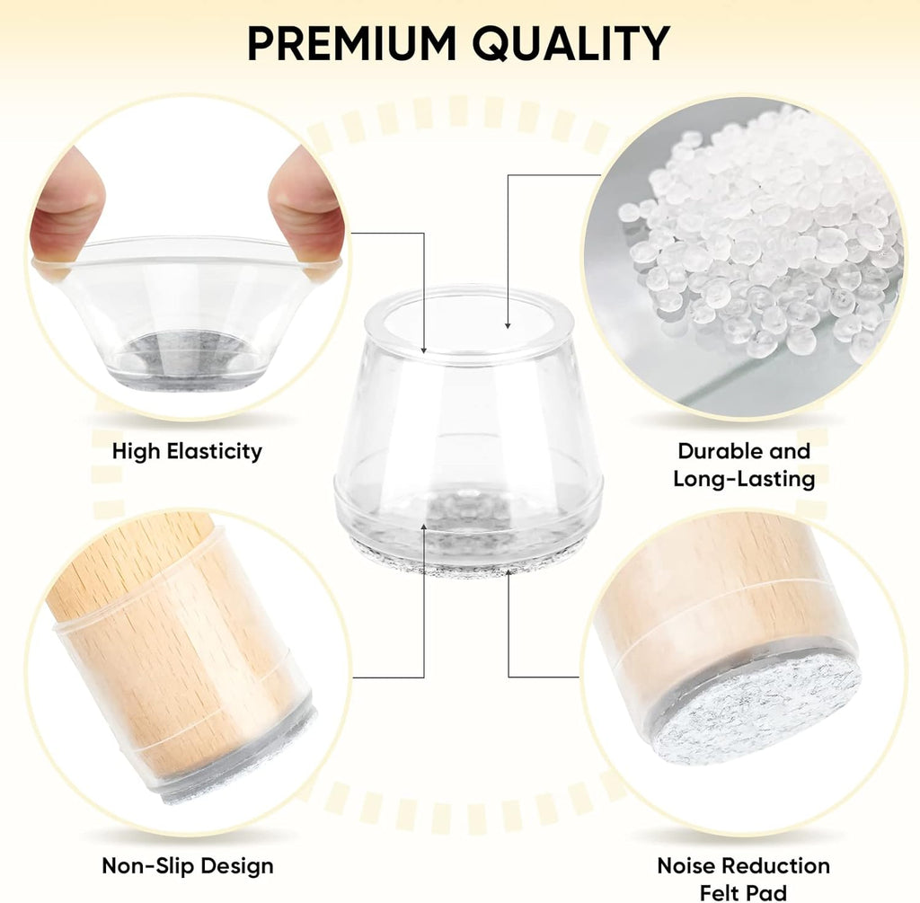 BALEINE 32 Pack Silicone Chair Leg Floor Protectors, Stool Leg Protectors Cap, Non-Slip Chair Leg Caps for Hardwood Floors (Clear & Large, 32 Pack)