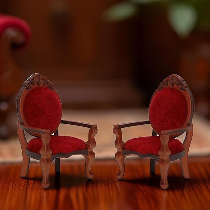 Dollhouse Chair 2PCS Miniature Furniture Retro Vintage Chair Wooden Accessories - Image 3