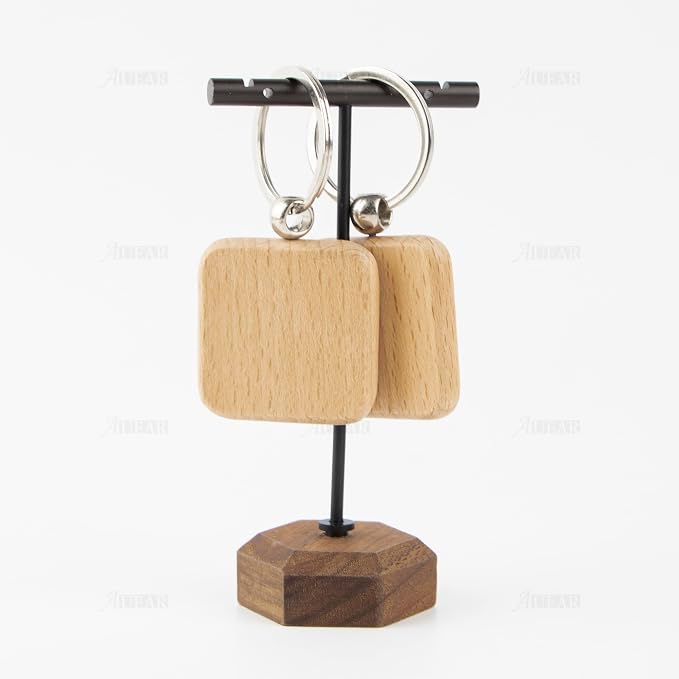 AUEAR, Blank Wooden Key Chain Wood Keychain Key Ring Key Tags Personalized EDC - Image 4