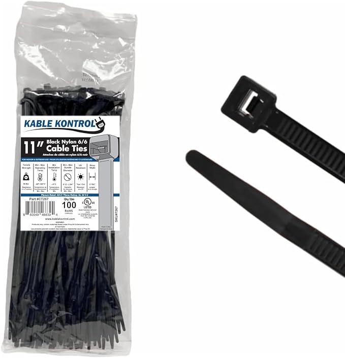 Kable Kontrol Cable Zip Ties 100 Pcs 11 Inch Black, 50 Lbs Tensile Strength by KABLEKONTROL%C2%AE