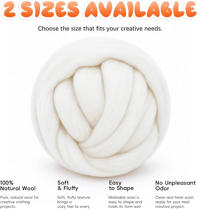 3.53oz Wool Roving: Needle Felting Wool White Roving Wool Felting Supplies Pure - Image 8