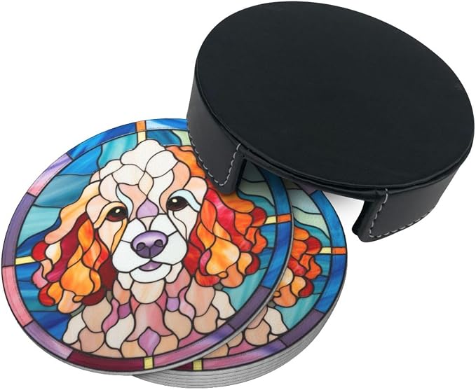 Drink Coaster Set of 6, Poodle Dog Mom Lover Gift, Leather Drink Coasters - Image 9
