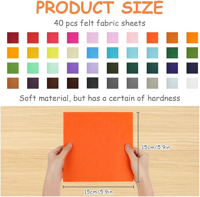 Ainiv 40pcs 6×6 inches Coloured Felt Fabric Sheets, Fabrics DIY Craftwork - Image 2