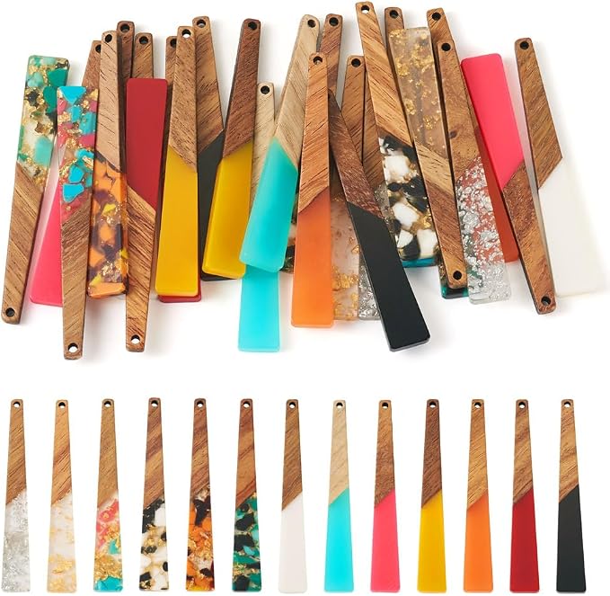 FASHEWELRY 26Pcs Resin Wood Earring Charms Long Triangle Transparent Wooden by FASHEWELRY