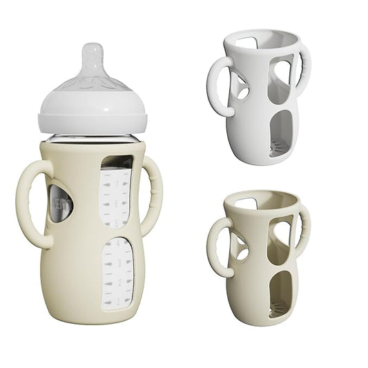 2 Pack Silicone Sleeves for Avent Natural Glass Bottles, Anti Breakage Baby Bottle Protector with Easy-Grip Handle, Compatible Philips Avent Glass Natural Bottle 8 oz, Not for Infant Use