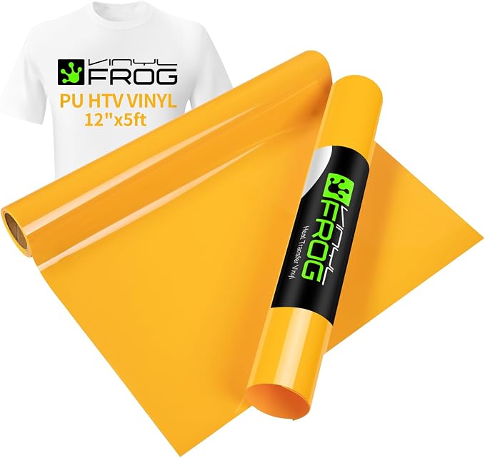 VINYL FROG Yellow Heat Transfer Vinyl Roll 12" x5ft Matte HTV Vinyl | Yellow by VINYLFROG