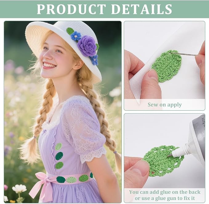 FINGERINSPIRE 30PCS Small Crochet Leaves Handmade Green Leaf Embellishments 3 - Image 3