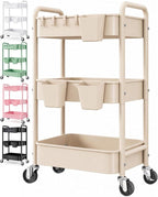3 Tier Beige Rolling Storage Cart Metal on Wheels, Cream Three Tiered Diaper by Aofure