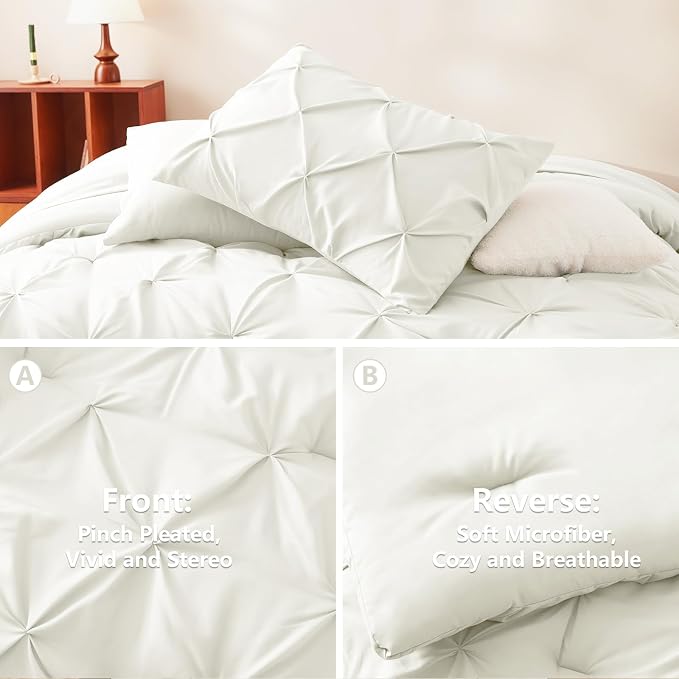 CozyLux King Size Comforter Set Ivory, 7 Pieces Pintuck Bed in A Bag Ivory - Image 3