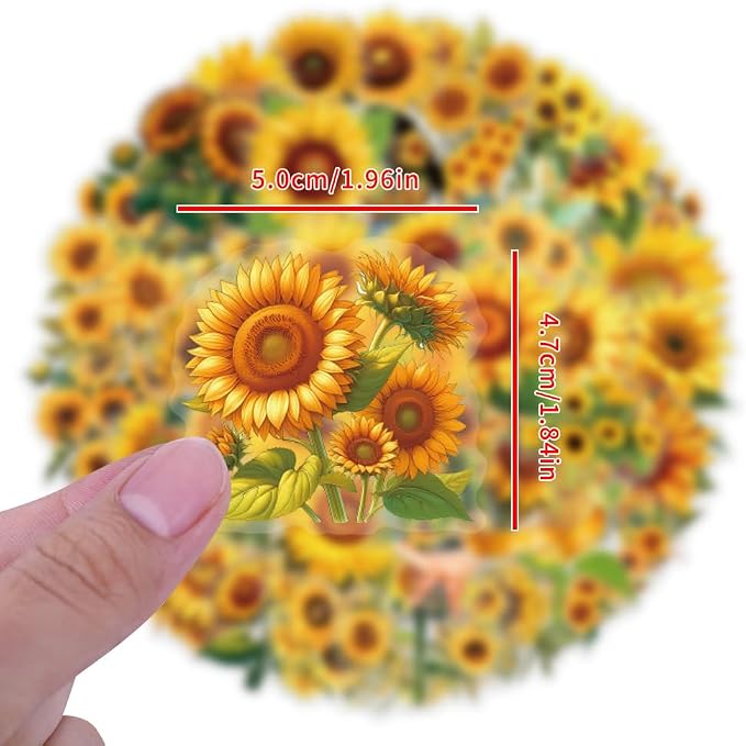 60Pcs Sunflower Stickers, Transparent Sunflower PET Sticker | Colorful - Image 6