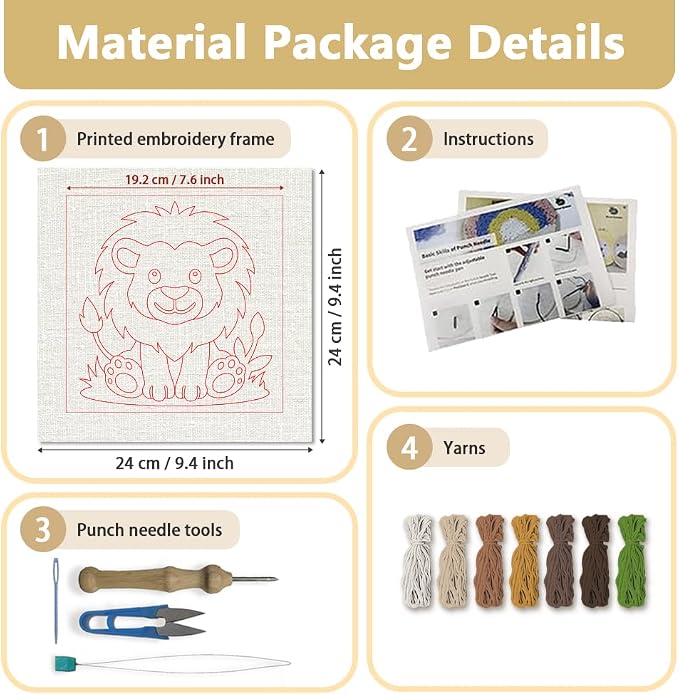DOODLREAM Cute Lion DIY Punch Needle Embroidery Kit - Image 2