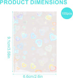 100pcs Photocard Sleeves, 9.1x6.5cm/3.58x2.56in Love Heart-Shape Holographic - Image 2