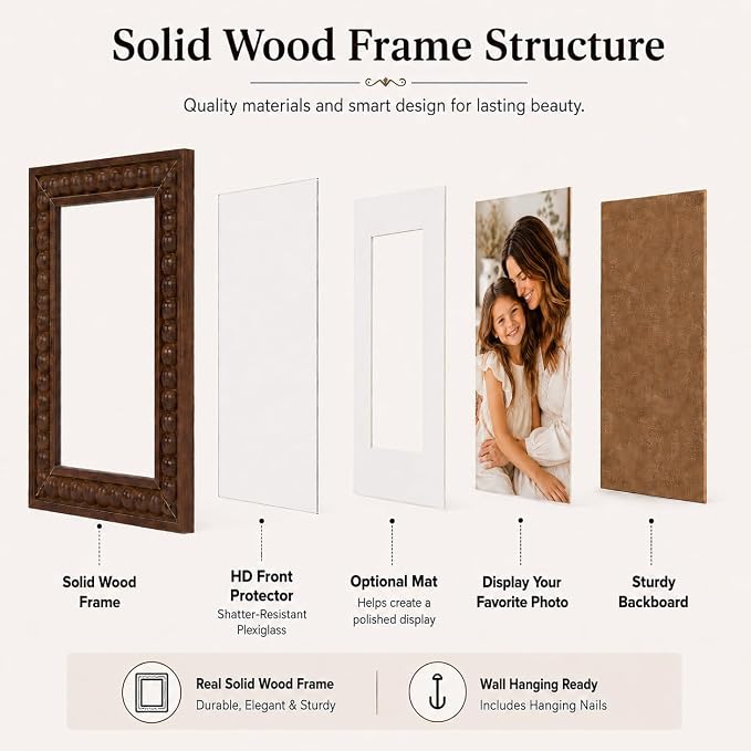 Solid Wood 8x12 Picture Frame Beaded Frame - Image 4