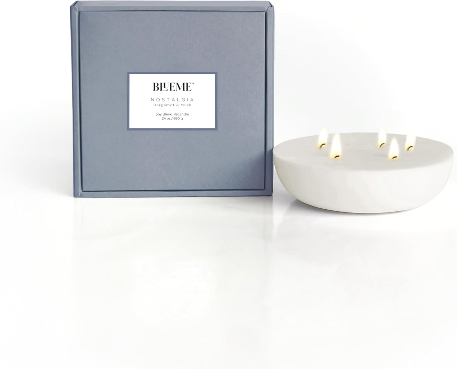 New BLUEME Wellness Candle Wax Refill, Contains Essential Oil, Sustainable, Hand Finished, Hand Poured, Premium, Luxury Ceramic, Natural Cotton Wick (24oz, Bergamot & Musk)