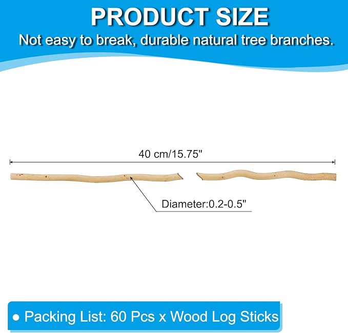 PATIKIL 60 Pcs / 40cm Wood Log Sticks, 0.2-0.5inch in Diameter Natural Driftwood - Image 2