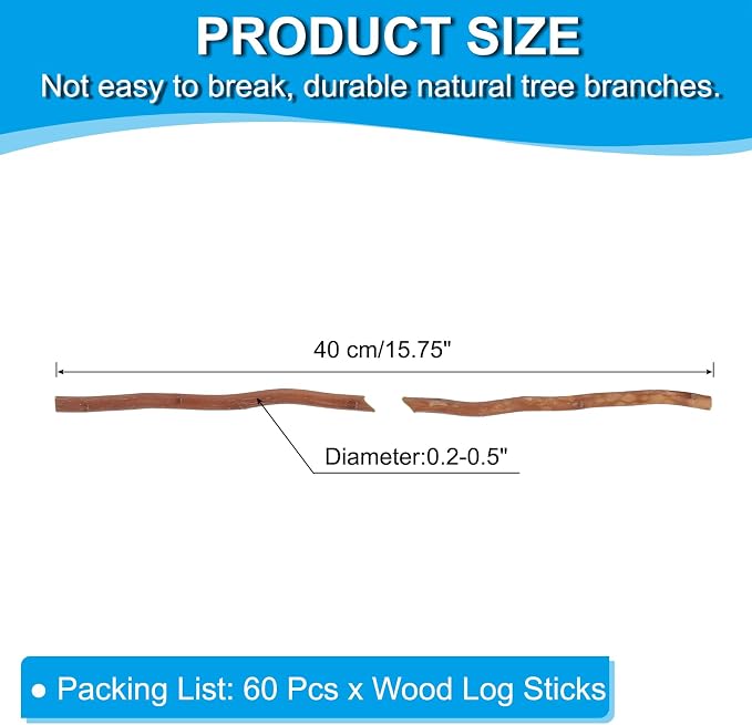 PATIKIL 60 Pcs / 40cm Wood Log Sticks, 0.2-0.5inch in Diameter Natural Driftwood - Image 2