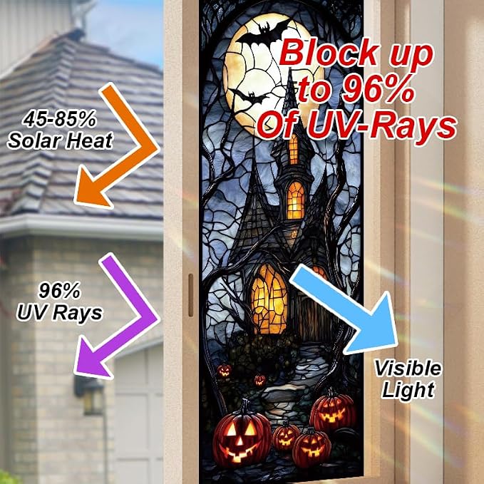 Haunted House Halloween Window Film 17.71x39.97 Inch Stained Glass Static Cling - Image 4