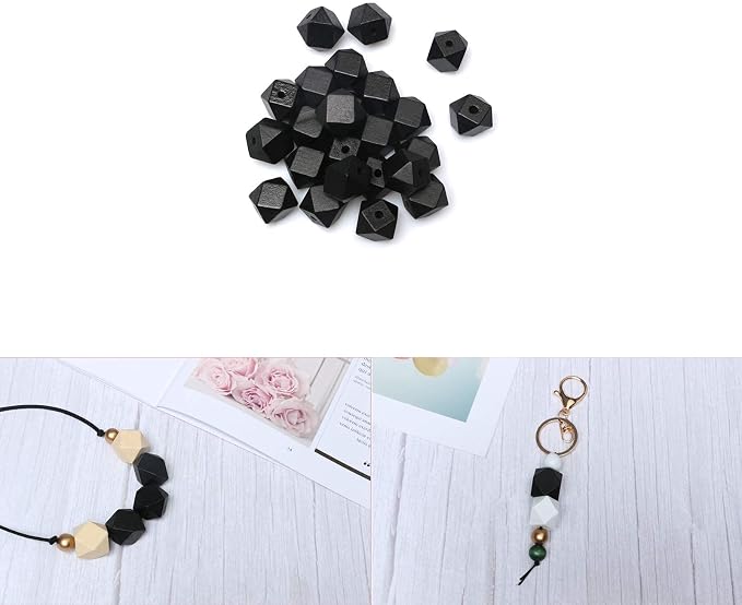 20mm Black Wooden Geometric Beads - Image 2