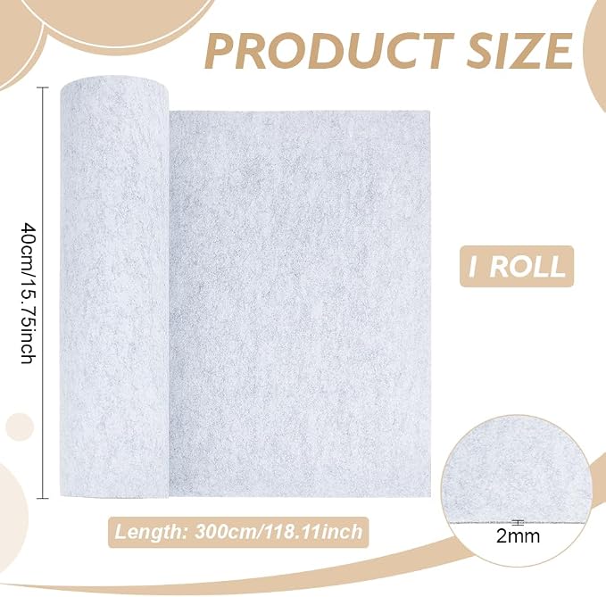 BENECREAT 118x15.75 Inch Light Grey Felt Roll, 2mm Thick Craft Felt Fabric Soft - Image 2