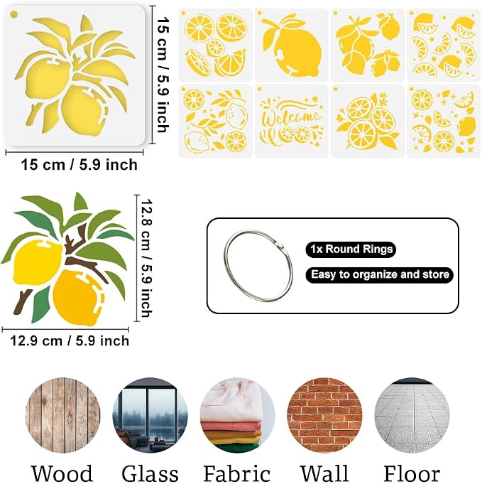 9Pcs Lemon Stencils for Painting, 5.9"x 5.9" Reusable Lemon Slices Stencil - Image 2