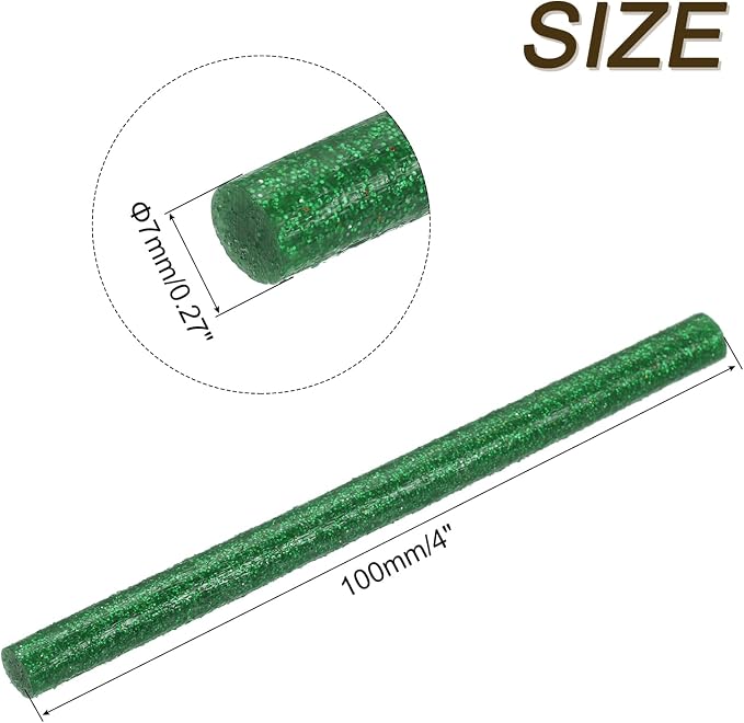 uxcell Mini Hot Glue Sticks for Glue Gun 7mm x 100mm Glitter Bright Green 12pcs - Image 2