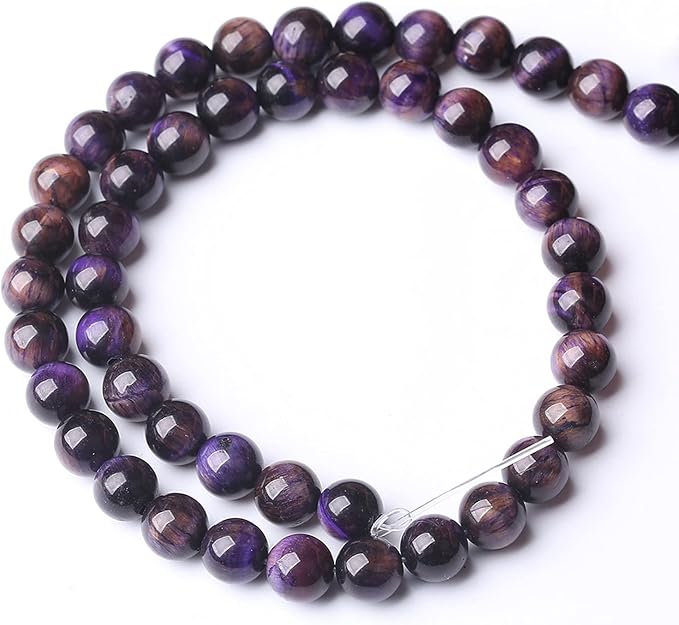 Natural Purple Tiger Eye Beads Round Loose Stone Beads Energy Gemstone Healing - Image 5