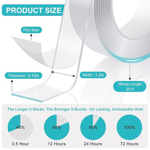 P7yaumy Double Sided Tape Heavy Duty 1.2in×20ft, Nano Tape Double Sided - Image 2