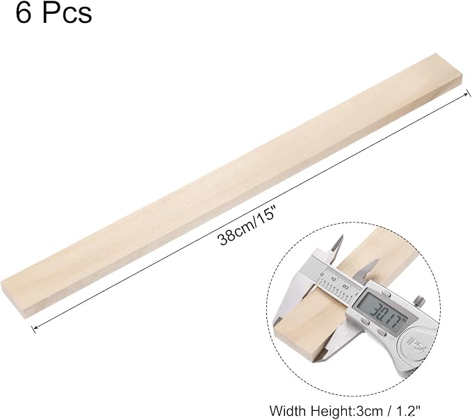 MECCANIXITY 6pcs Wood Sticks, 3/8"x 1.2" x 15" Rectangle Wooden Cube Wood - Image 2