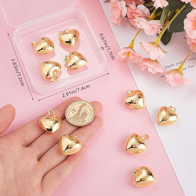Beebeecraft 1 Box 10Pcs Heart Charm 18K Gold Plated Brass Large Puffy Love - Image 3
