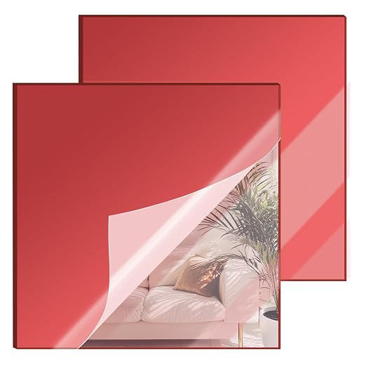 12x12 Inches Deep Red Mirror Acrylic Sheet – 2 Pcs Reflective Acrylic Panel by SAKRNIC