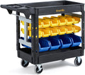 Elafros 2-Tier Utility Cart with 32 Storage Bins – Heavy-Duty Rolling Service Cart with Deep Tub Shelves, Locking Wheels, 550 lbs Capacity, 40.7"x17", for Workshop, Garage, Office