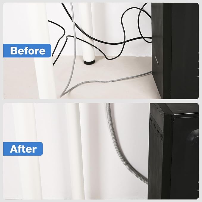 JOTO 26 Feet Cable Management Sleeve -Grey | Cord Organizer System - Image 5