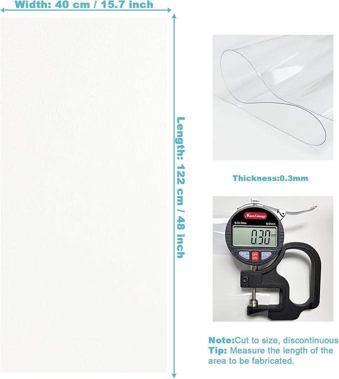 Clear Vinyl for Sewing, Transparent PVC Fabric Roll 15.7" x 48", 0.3mm - Image 2