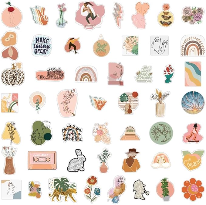 Retro Aesthetic Boho Stickers, Cute Vinyl Waterproof Stickers Water Bottles - Image 3